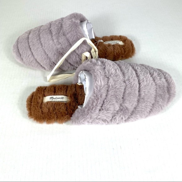 NWT Madewell Colorblock Quilted Scuff Slippers in Recycled Faux Fur - Picture 2 of 7